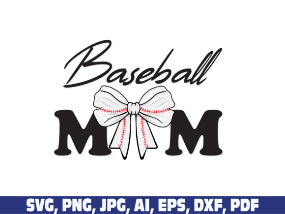 Baseball Mom Coquette Bow: Retro Graphics for Crafts