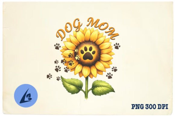 Dog Mom Sunflower Dog Paw PNG