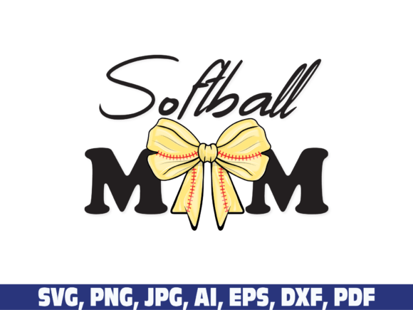 Softball Mom Coquette Bow: Retro Graphics for Crafts