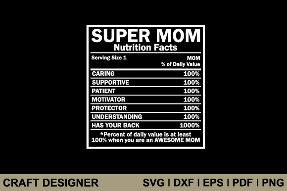 Super Mom Nutrition Facts Scg Cut File